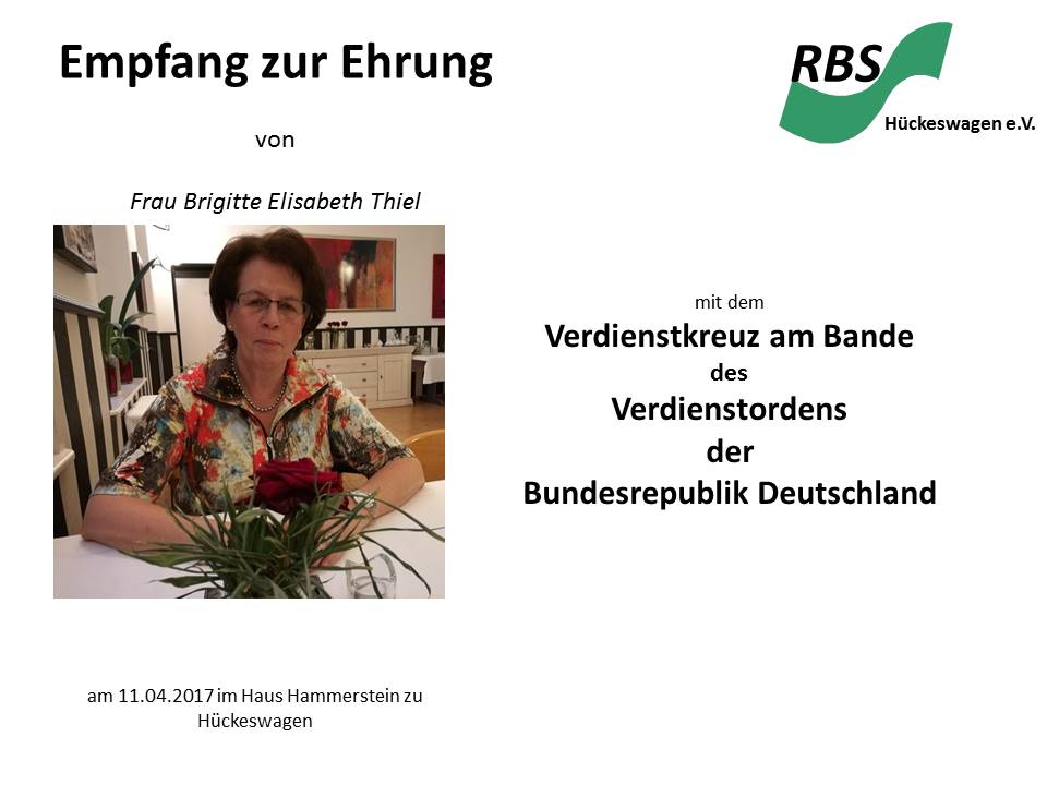 Ehrung der RBS-Vorsitzenden mit dem Bundesverdienstkreuz